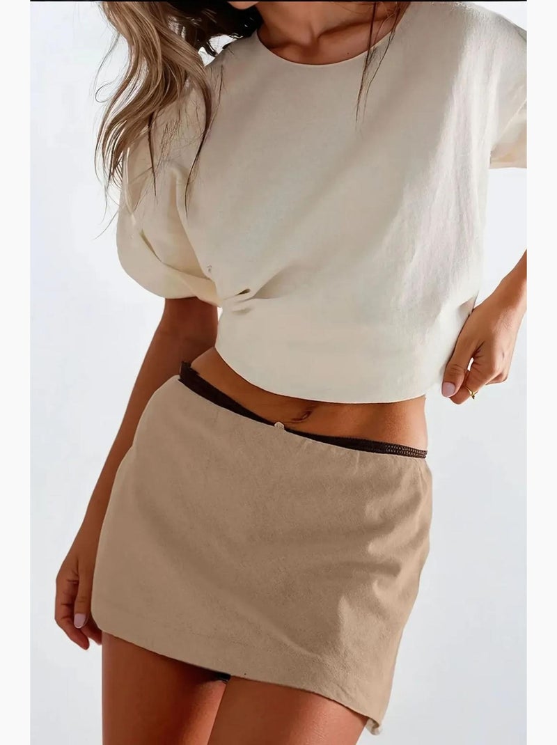 Mini-jupe taille basse hiccup Marron - Kiabi