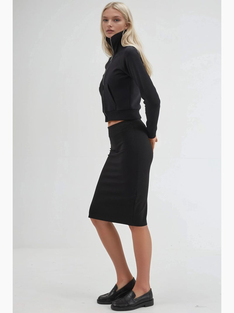 Mini-jupe taille élastique fendue busem Noir - Kiabi