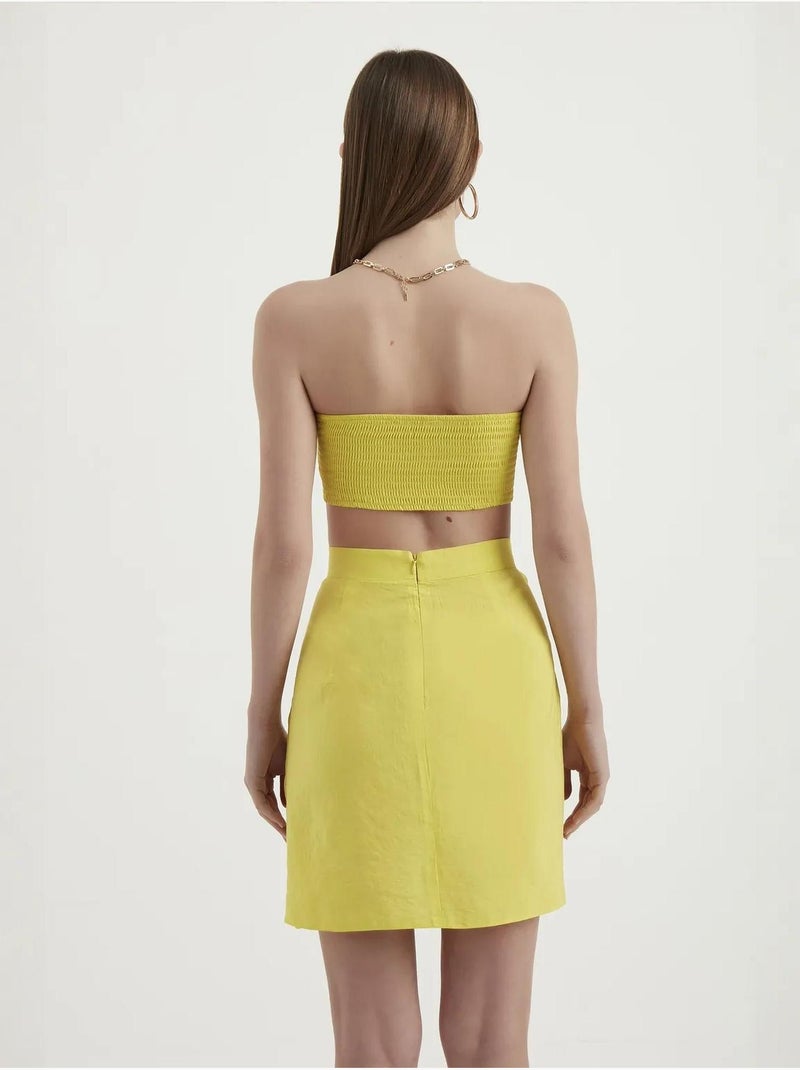 Mini-jupe taille haute avec boutons latéraux Jaune - Kiabi