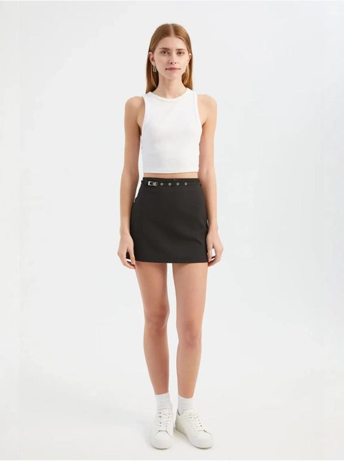 Mini-jupe taille haute avec détail ceinture - Kiabi