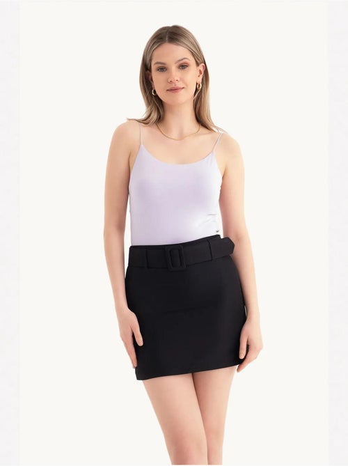 Mini-jupe taille haute avec détail ceinture - Kiabi