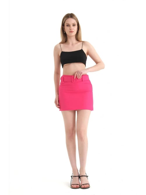 Mini-jupe taille haute avec détail ceinture - Kiabi