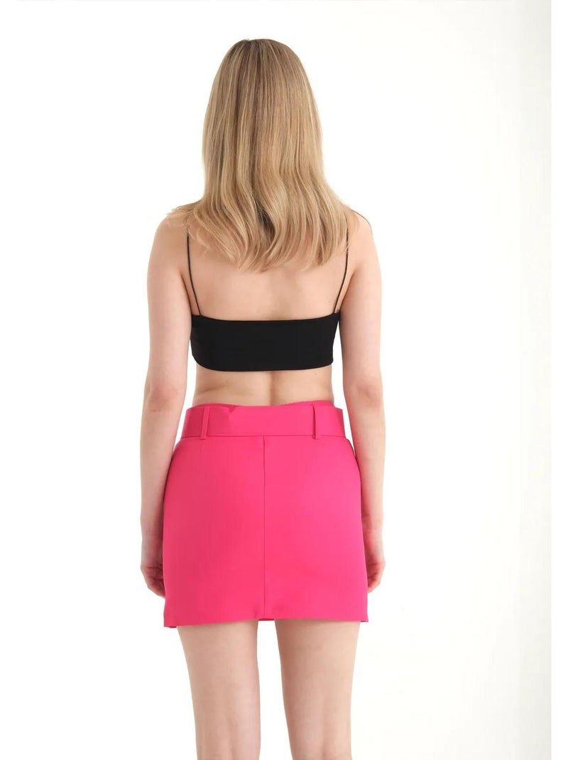 Mini-jupe taille haute avec détail ceinture Rose - Kiabi