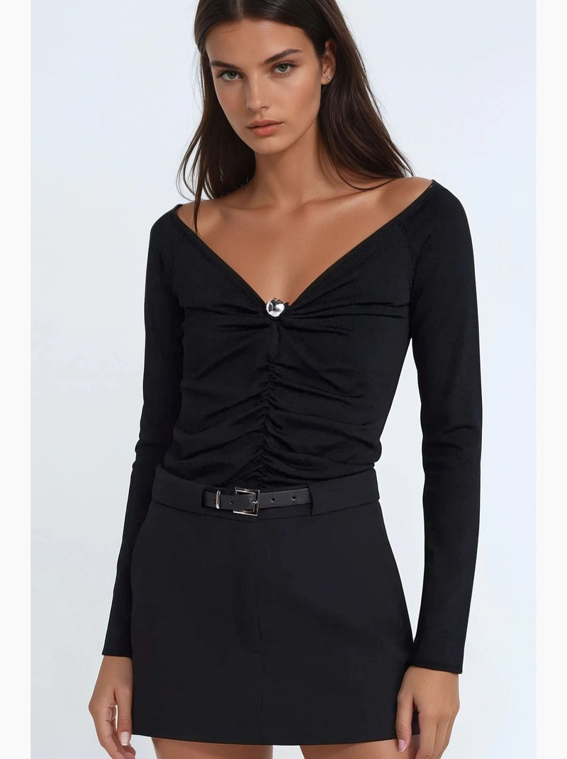 Mini-jupe taille haute avec détails arqués hiccup Noir - Kiabi