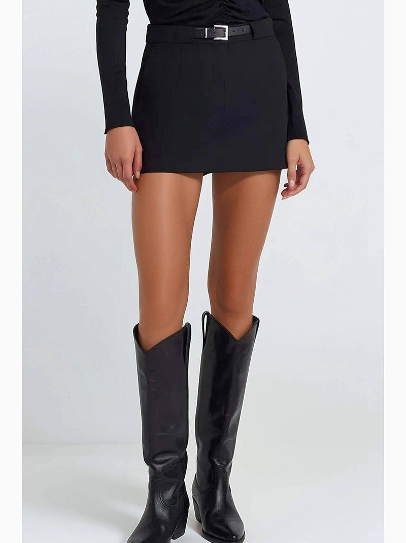 Mini-jupe taille haute avec détails arqués hiccup Noir - Kiabi