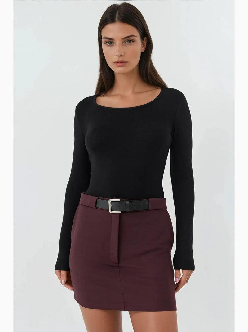 Mini-jupe taille haute avec détails arqués hiccup Rouge bordeaux - Kiabi