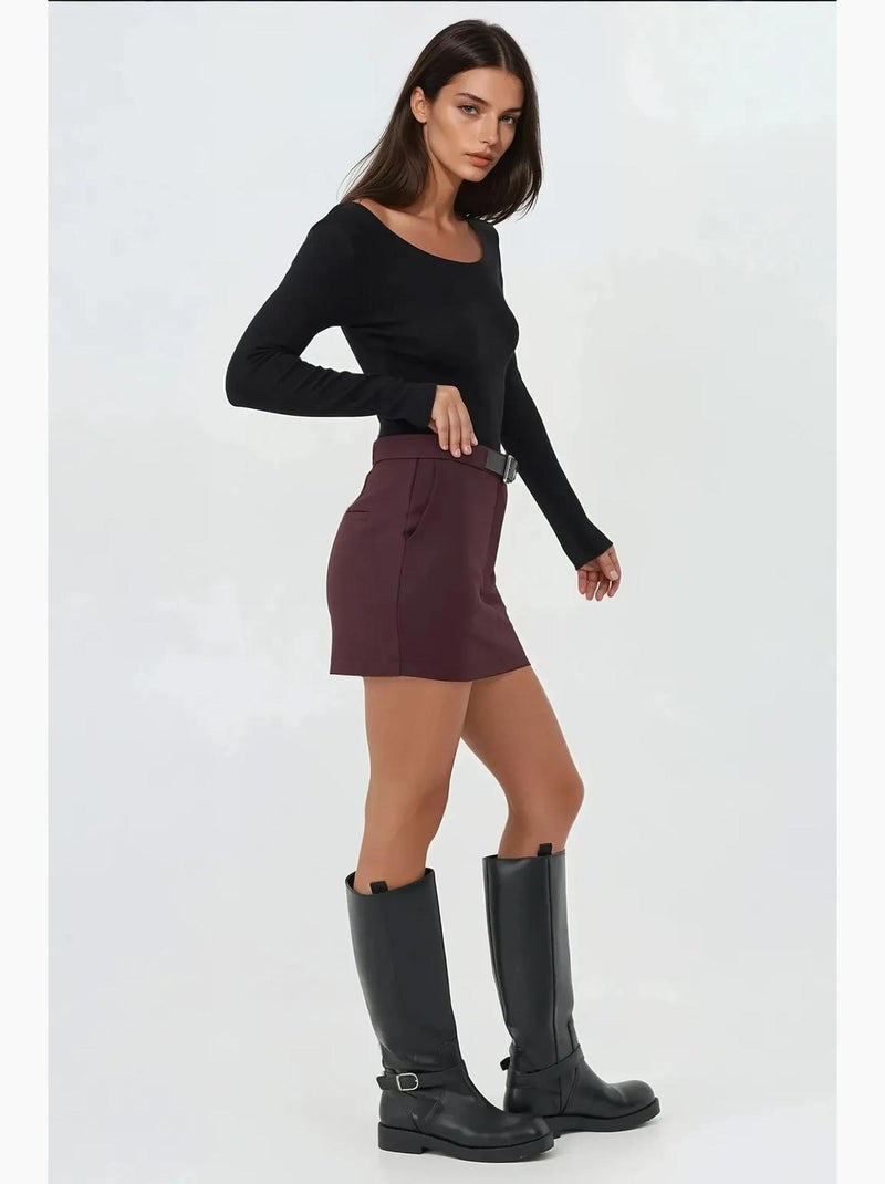 Mini-jupe taille haute avec détails arqués hiccup Rouge bordeaux - Kiabi