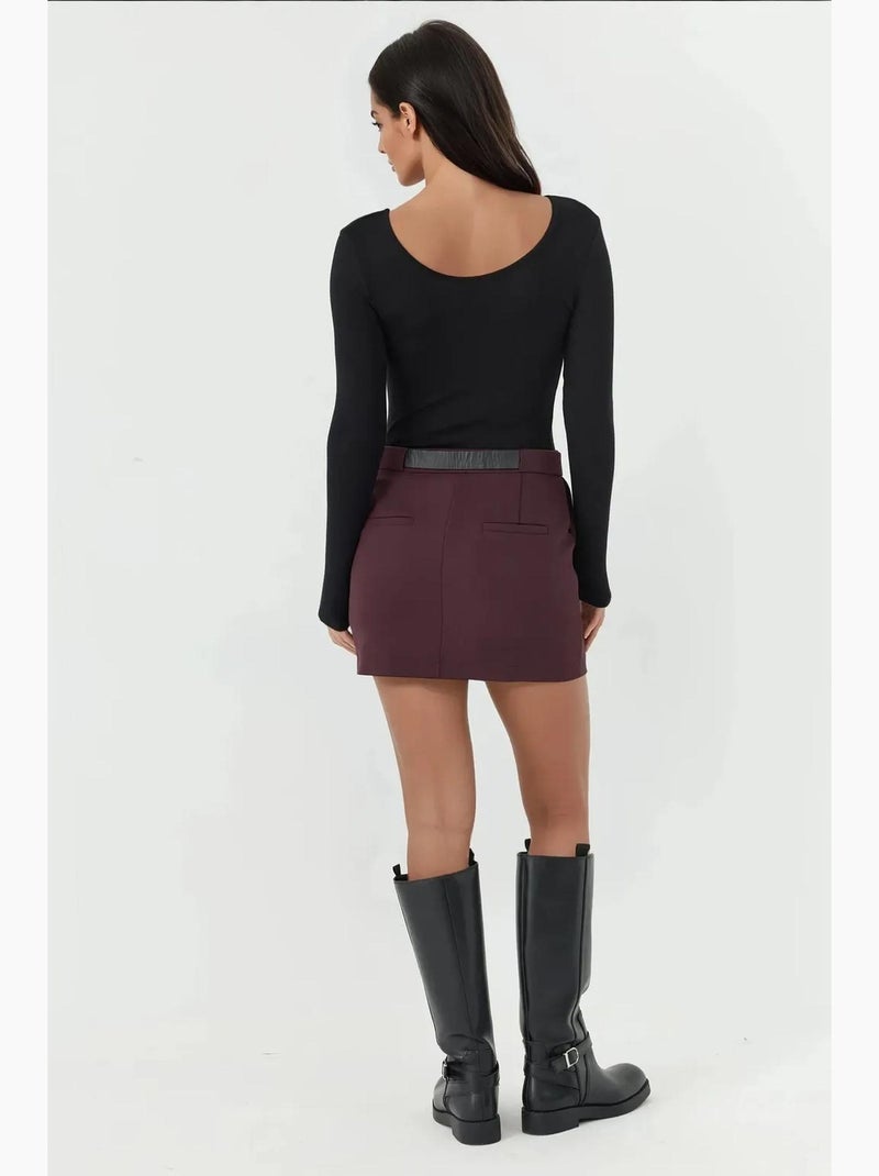 Mini-jupe taille haute avec détails arqués hiccup Rouge bordeaux - Kiabi