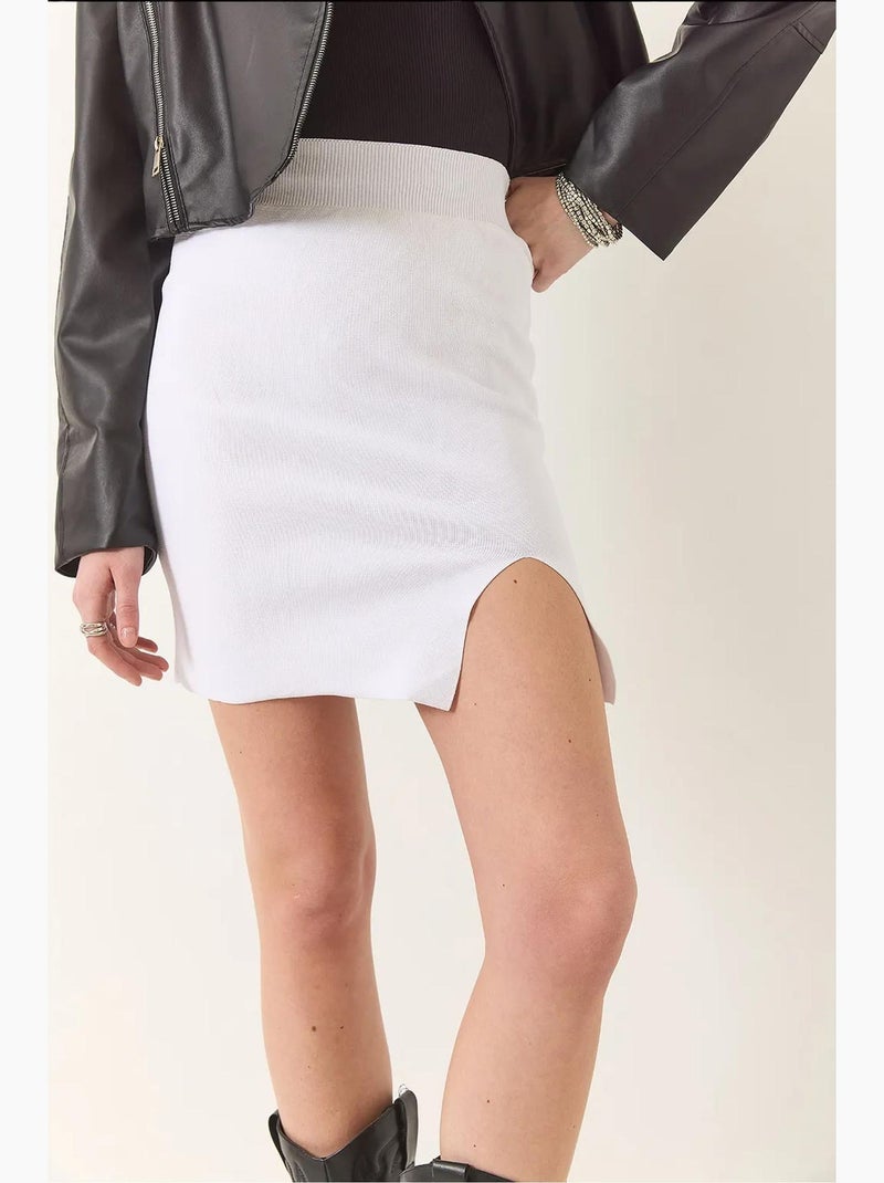 Mini-jupe taille haute avec fente lucci Blanc - Kiabi