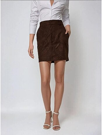 Mini-jupe taille haute en faux daim