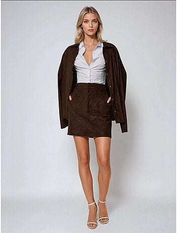Mini-jupe taille haute en faux daim