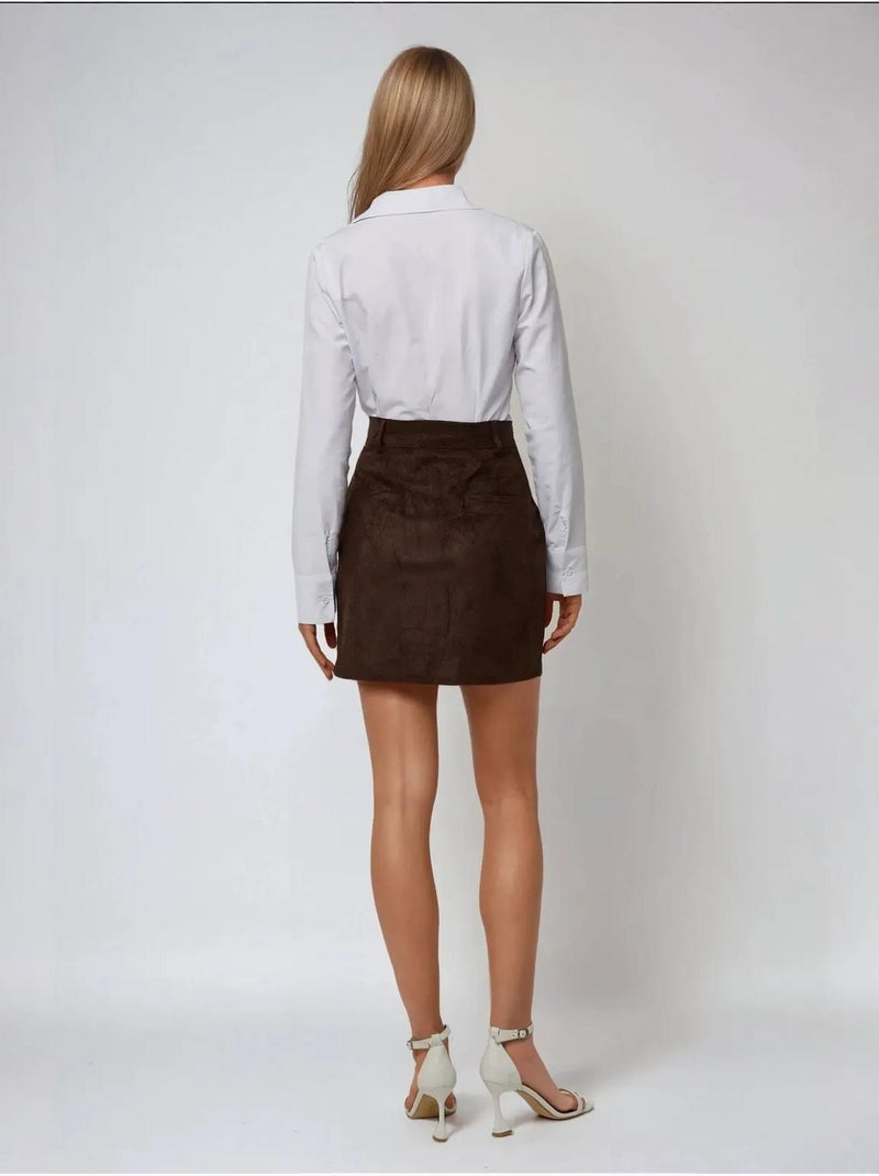Mini-jupe taille haute en faux daim Marron - Kiabi