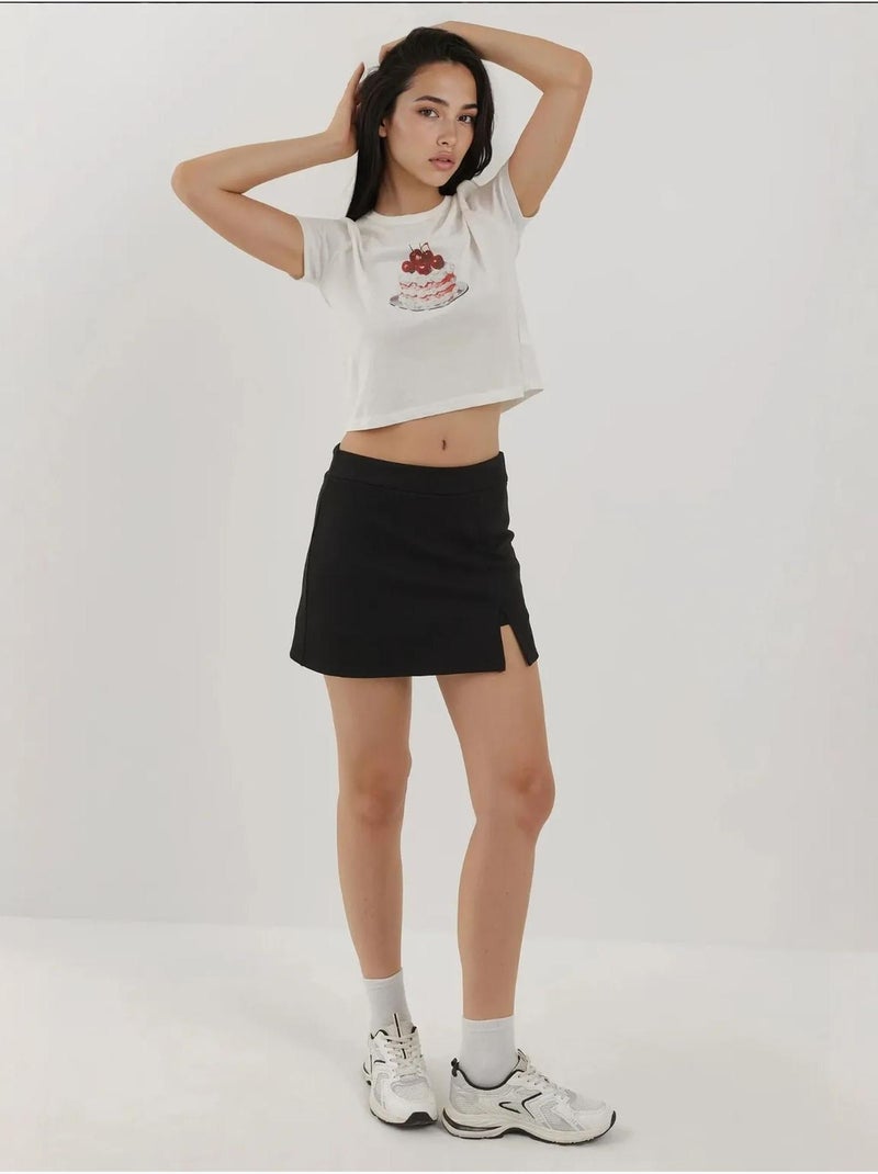 Mini-jupe texturée avec taille élastique Noir - Kiabi