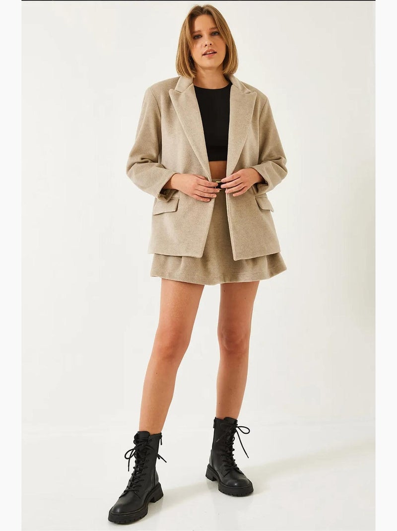 Mini-jupe texturée en forme de a avec fermeture éclair lucci Beige argile - Kiabi