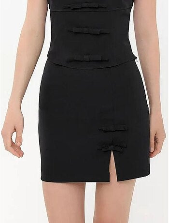 Mini-jupe tissée taille haute avec détail nœud