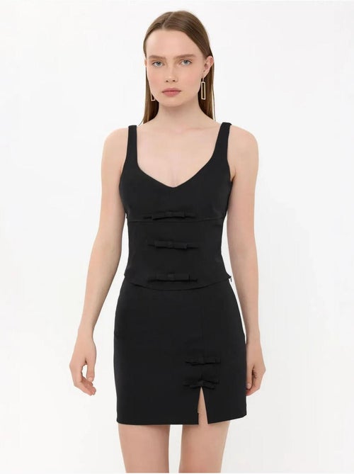Mini-jupe tissée taille haute avec détail nœud - Kiabi