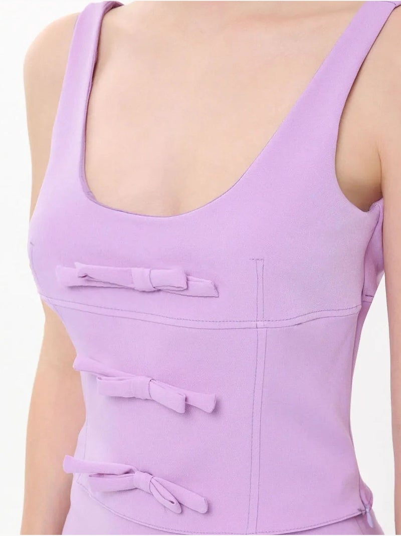 Mini-jupe tissée taille haute avec détail nœud Violet - Kiabi
