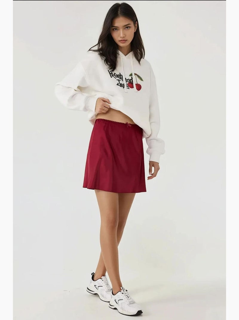 Mini-jupe trapèze en satin doux hiccup Rouge bordeaux - Kiabi