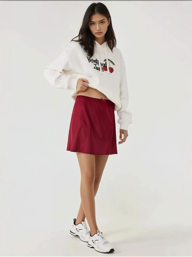 Mini-jupe trapèze en satin doux Rouge bordeaux - Kiabi