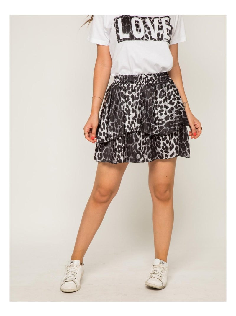 Mini-jupe volantée motif léopard XEPAR Gris - Kiabi