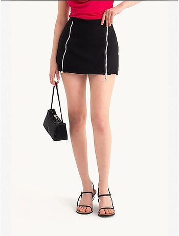 Mini-jupe zippée taille mi-haute