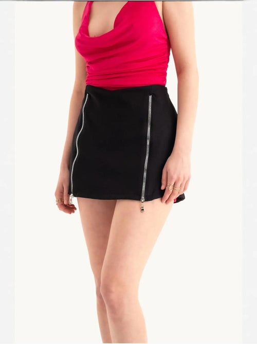 Mini-jupe zippée taille mi-haute - Kiabi Mini-jupe zippée taille mi-haute - Kiabi