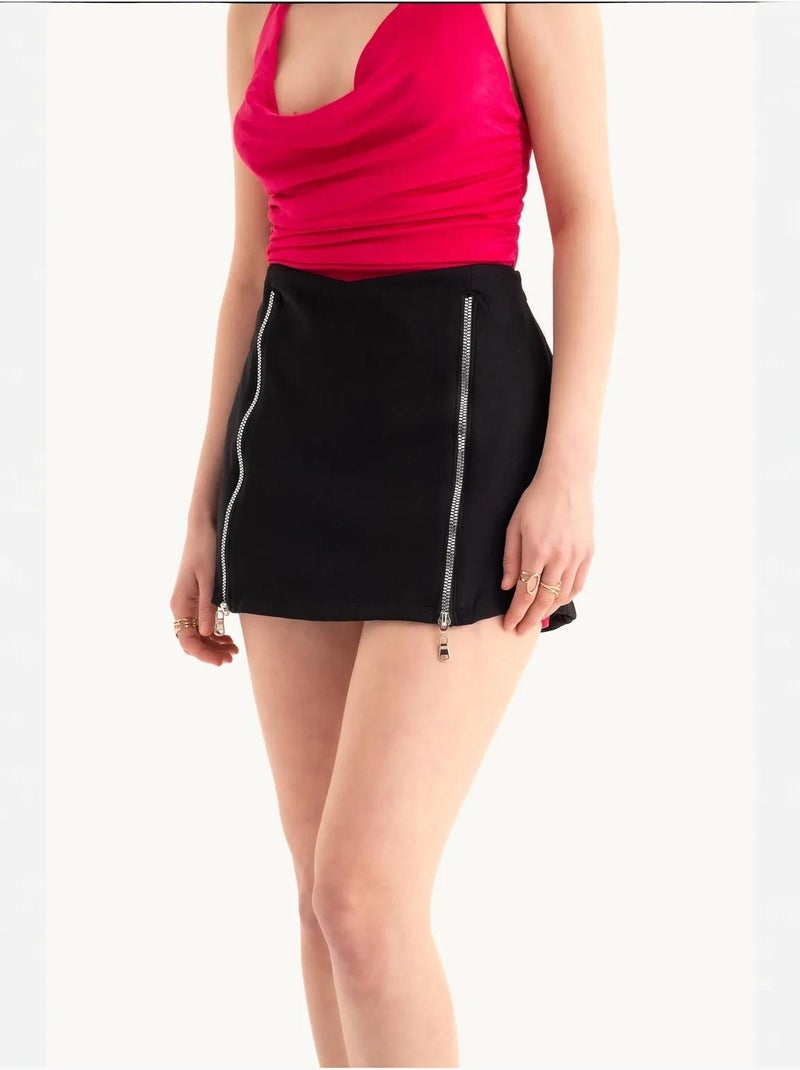 Mini-jupe zippée taille mi-haute Noir - Kiabi