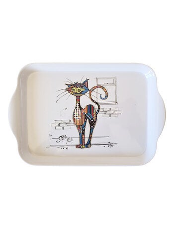 Mini plateau blanc en mélamine chat