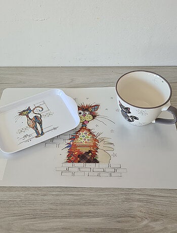 Mini plateau blanc en mélamine chat