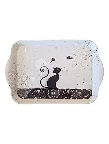 Mini plateau en mélamine chat et oiseaux 20 cm