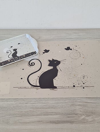 Mini plateau en mélamine chat et oiseaux 20 cm