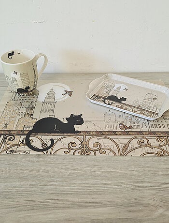 Mini plateau en mélamine Chat et oiseaux 20 cm