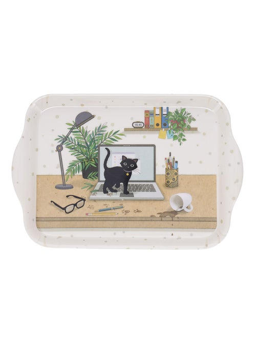 Mini plateau en mélamine chaton en télétravail 20 cm - Kiabi