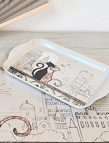 Mini plateau en mélamine chats amoureux skyline 20 cm