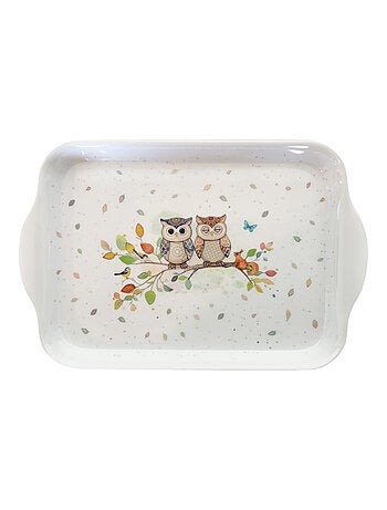 Mini plateau en mélamine couple de hiboux et écureuil