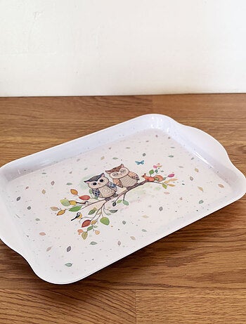 Mini plateau en mélamine couple de hiboux et écureuil