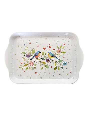 Mini plateau en mélamine couple d'oiseaux colorés