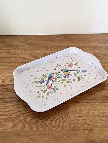 Mini plateau en mélamine couple d'oiseaux colorés