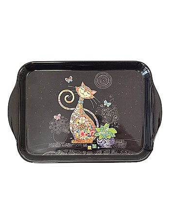 Mini plateau noir de mélamine chat