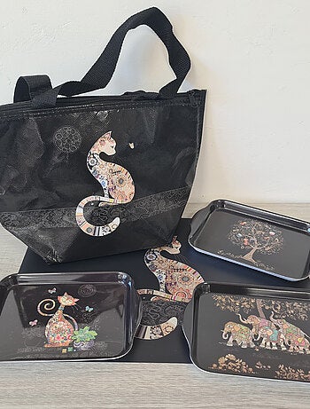 Mini plateau noir de mélamine éléphants