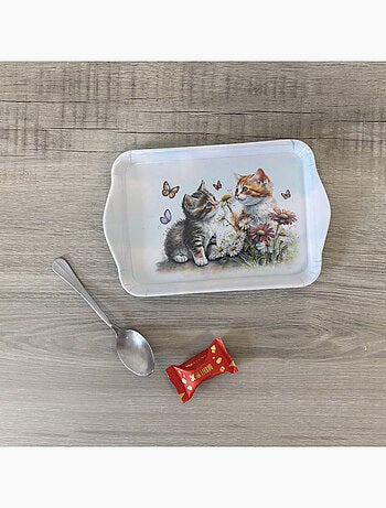 Mini plateau rectangulaire motif chatons et papillons