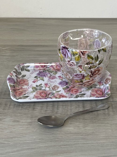 Mini plateau roses rectangulaire en mélamine - 20.5 x 13.5 cm - Kiabi