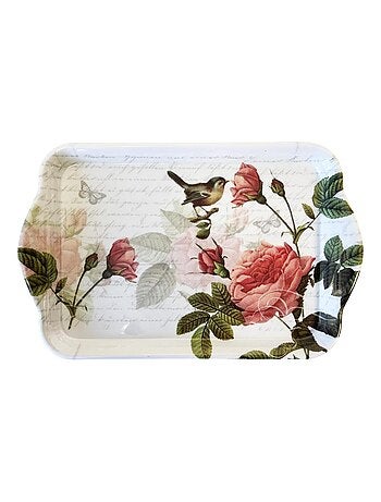 Mini plateau vide poche rectangulaire roses et oiseau