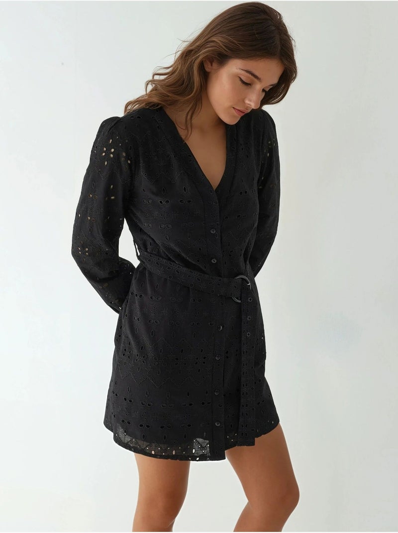 Mini-robe à col en v à motifs, collection pika hiccup Noir - Kiabi