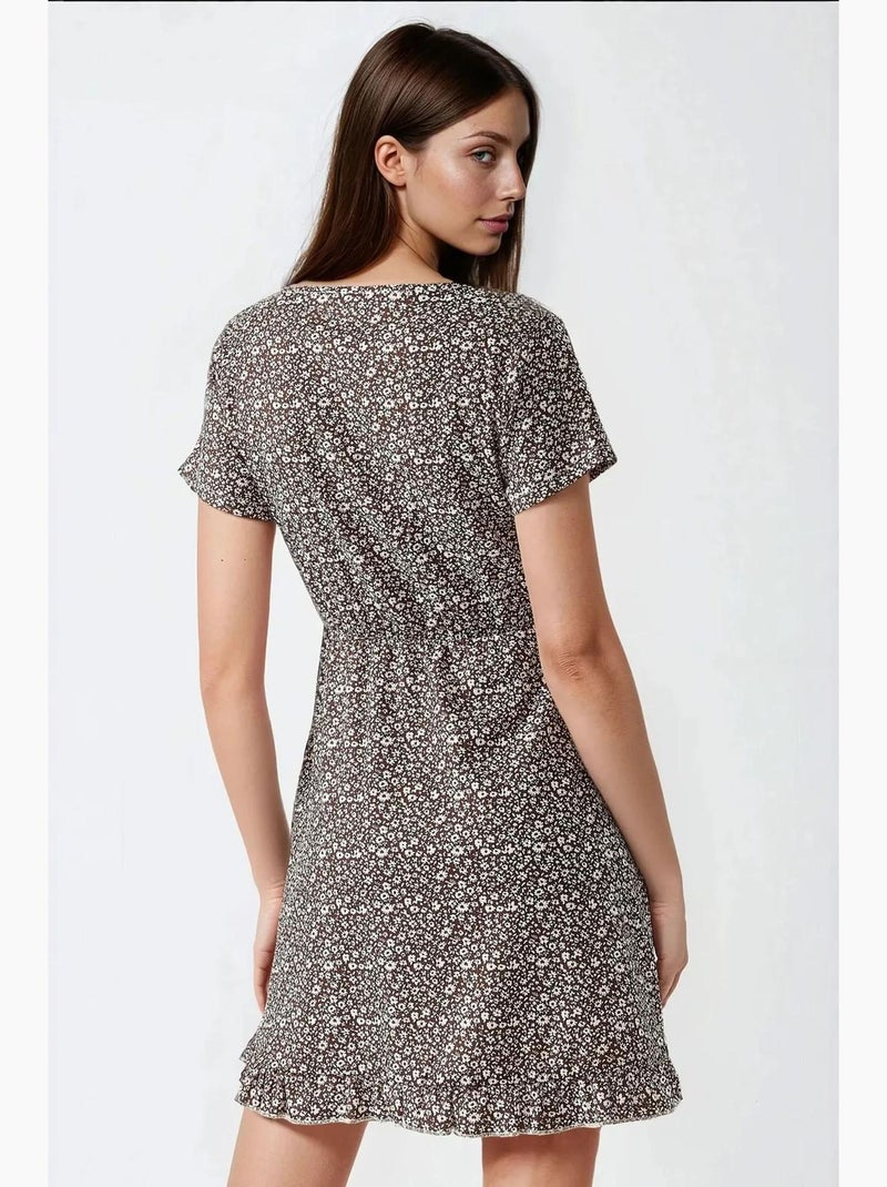 Mini robe à fleurs et col en v hiccup Marron clair - Kiabi