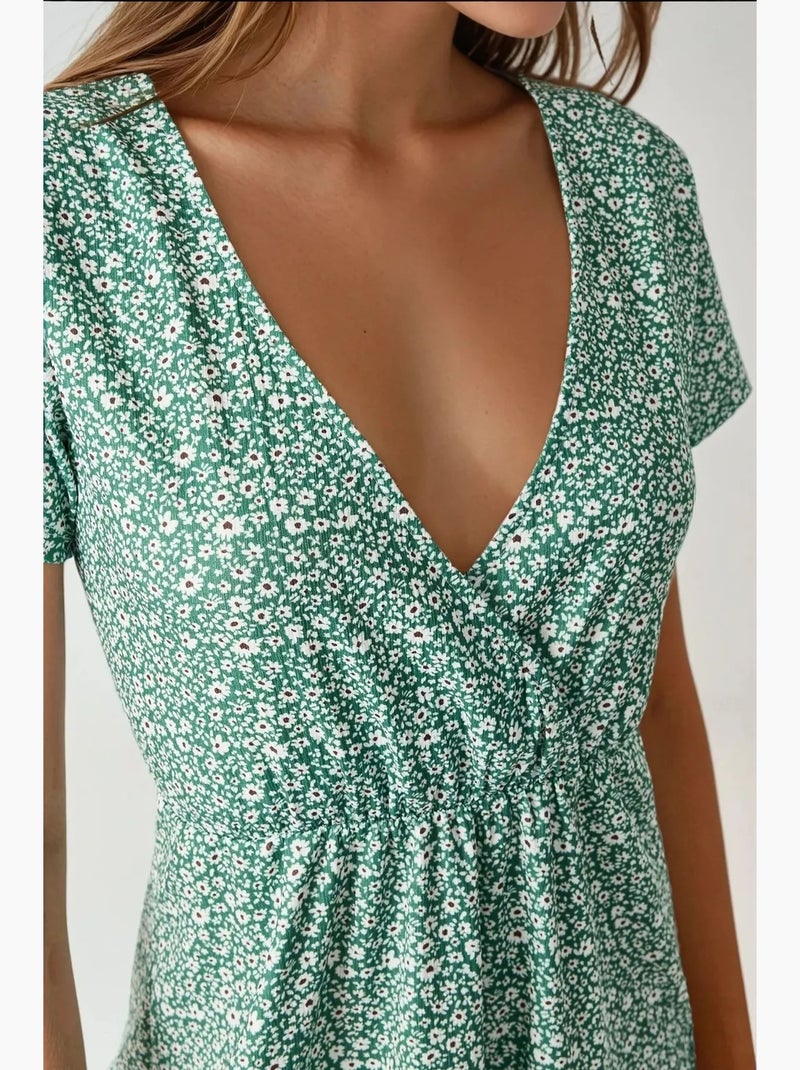 Mini robe à fleurs et col en v hiccup Vert - Kiabi