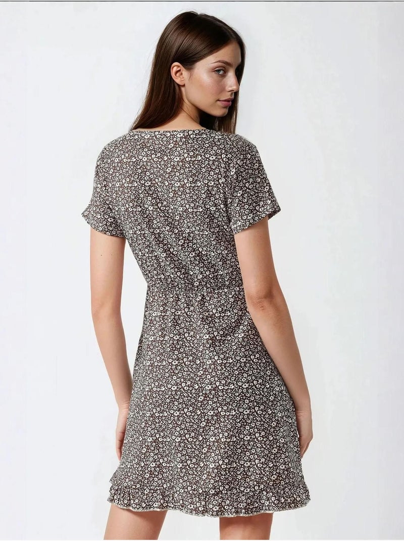 Mini robe à fleurs et col en v Marron clair - Kiabi