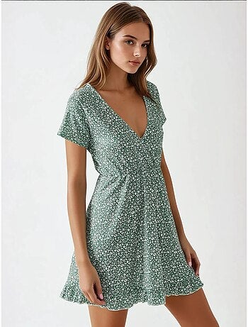 Mini robe à fleurs et col en v
