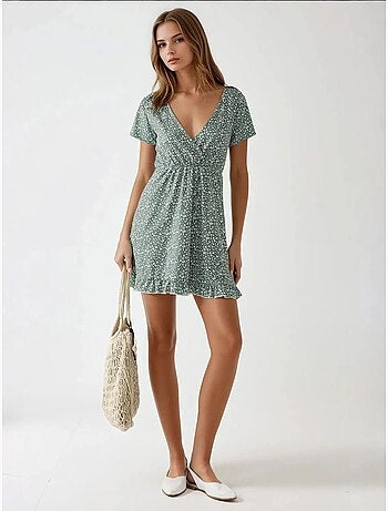 Mini robe à fleurs et col en v