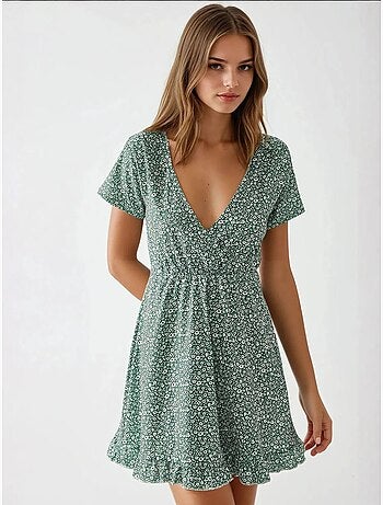 Mini robe à fleurs et col en v